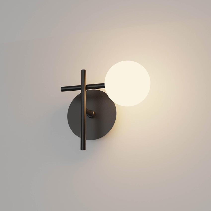 Photograph: Mantra Cellar 1 Light Wall Lamp Black With Opal Glass Globe