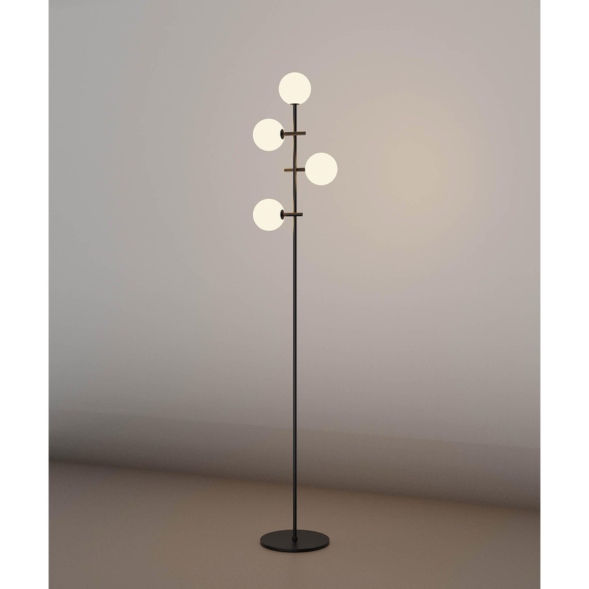 Photograph: Mantra Cellar 4 Light Floor Lamp Black With Opal Glass Globes