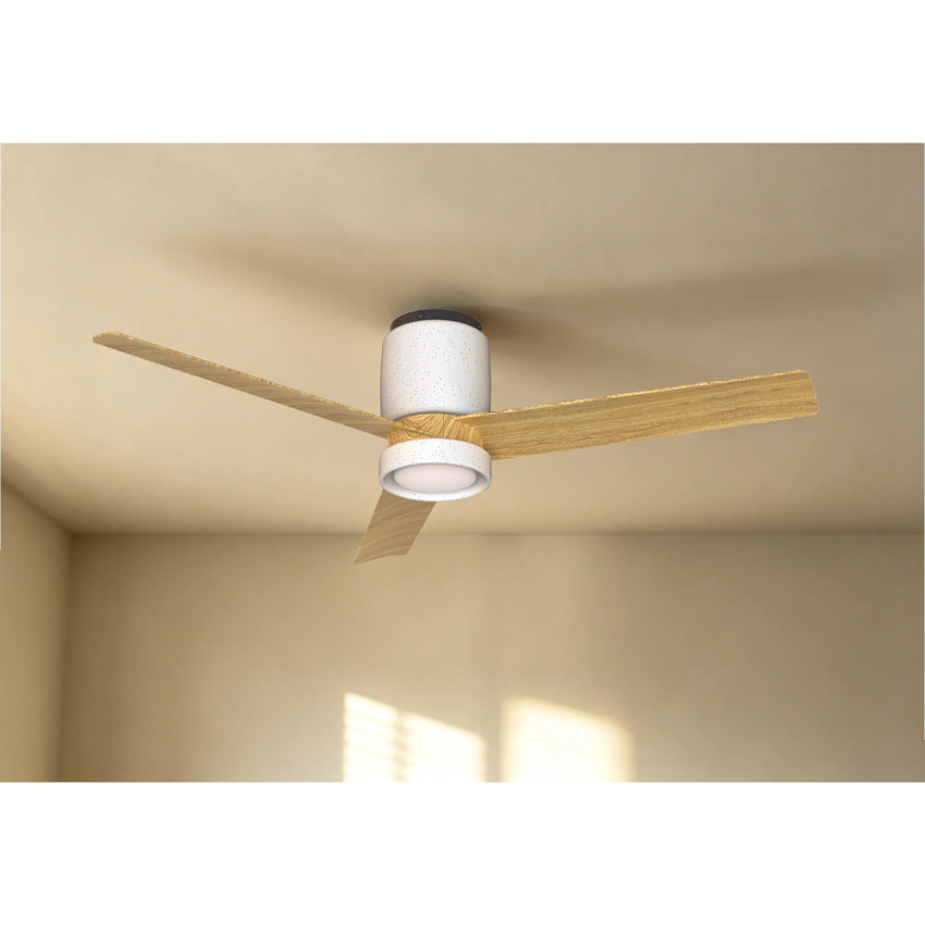 Photograph: Mantra Ceramica White Ceramic And Wood Effect 1.2m Dimmable Led Fan Ceiling Light Complete With Remote Control - 3000K-5000K Adjustable