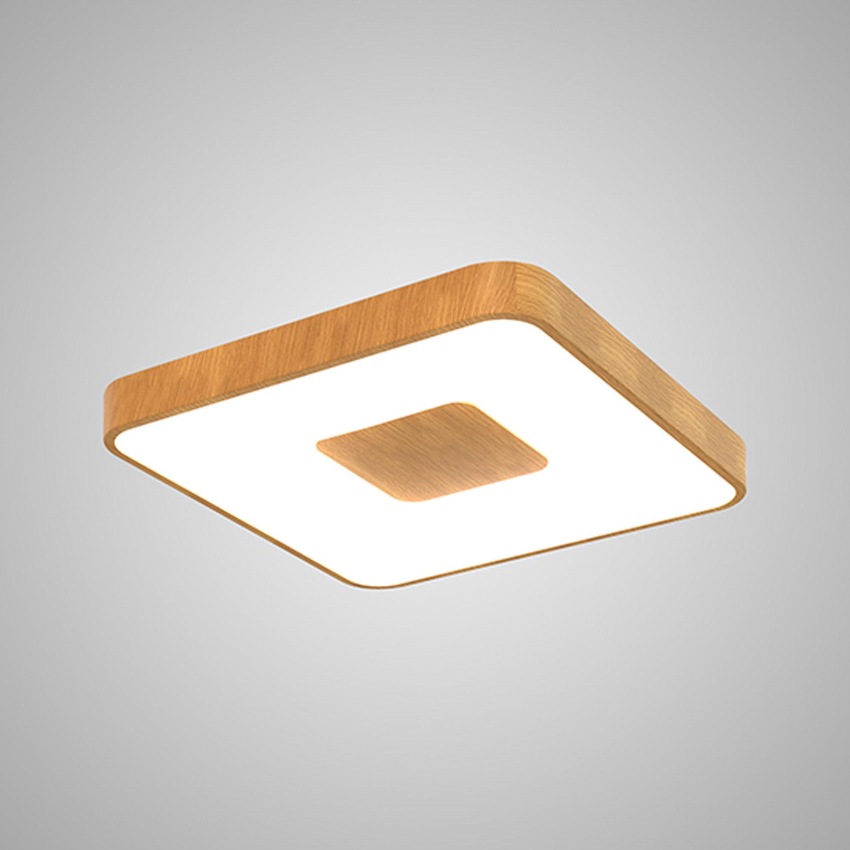 Photograph: Mantra Coin Medium Square LED Flush Ceiling Light Wood Effect Complete With Remote Control - 2700K-5000K Tuneable