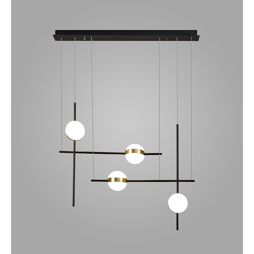 Photograph: Mantra Cuba 4 Light Criss Cross LED Linear Bar Pendant Black & Gold - 3000K