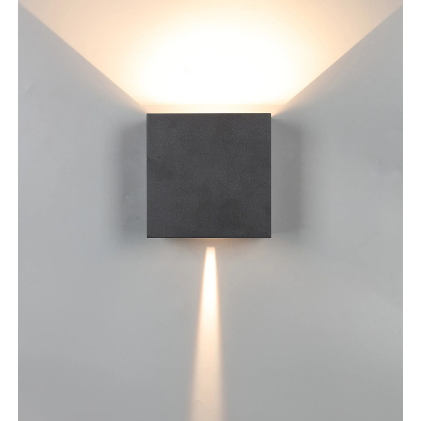 Photograph: Mantra Davos XL Square Black Adjustable Up And Down Dimmable Led Exterior Wall Light - 2700K - IP54