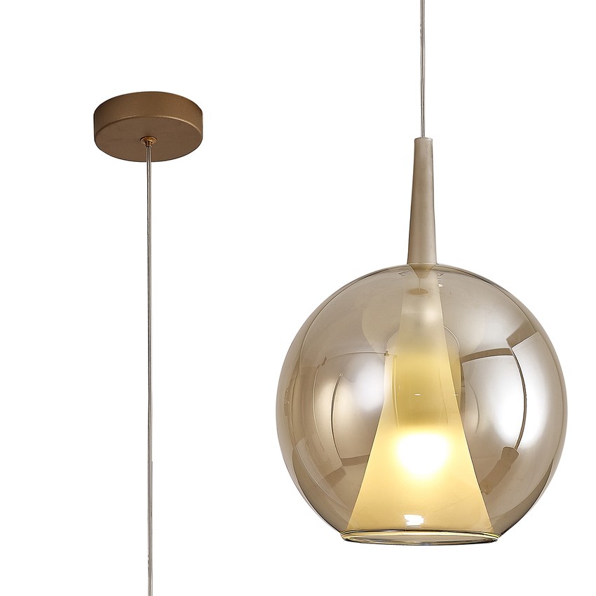 Photograph: Mantra Elsa Round Gold Glass Pendant Light Complete With Opal Cone Inner