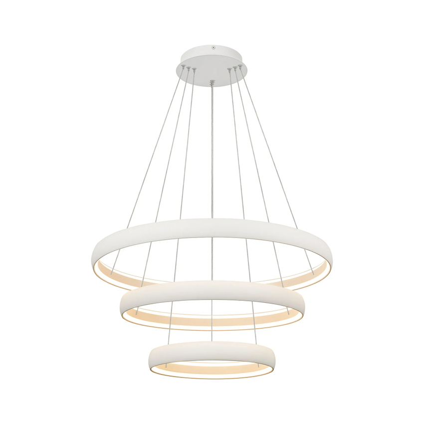 Photograph: Mantra Flats 59cm White 3 Tier Led Ring Pendant Light - Dimmable - 3000K