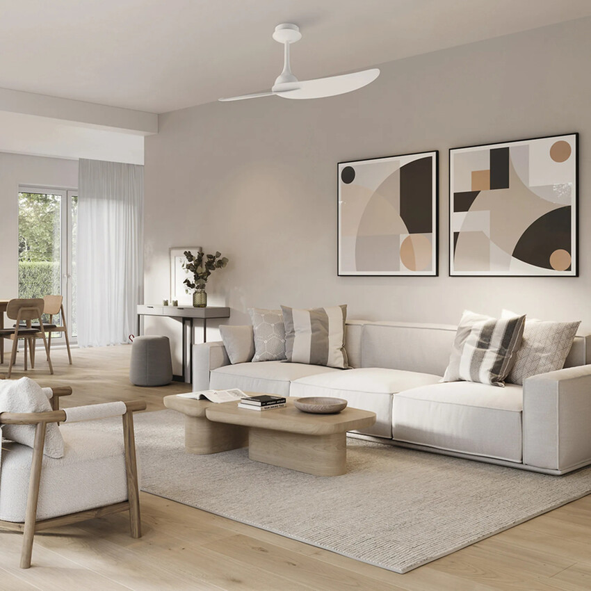 Photograph: Mantra Ipanema Twin Blade White Semi-Flush Led Ceiling Fan With Remote