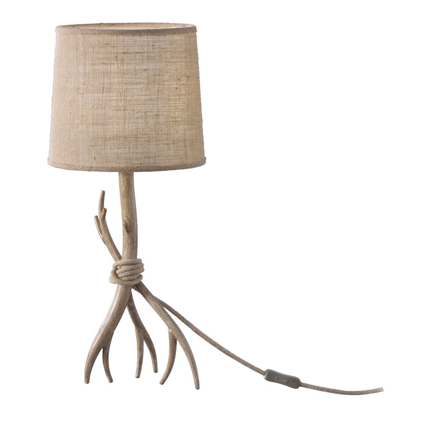 Photograph: Mantra M6181 Sabina Imitation Wood Table Lamp Complete With Linen Shade