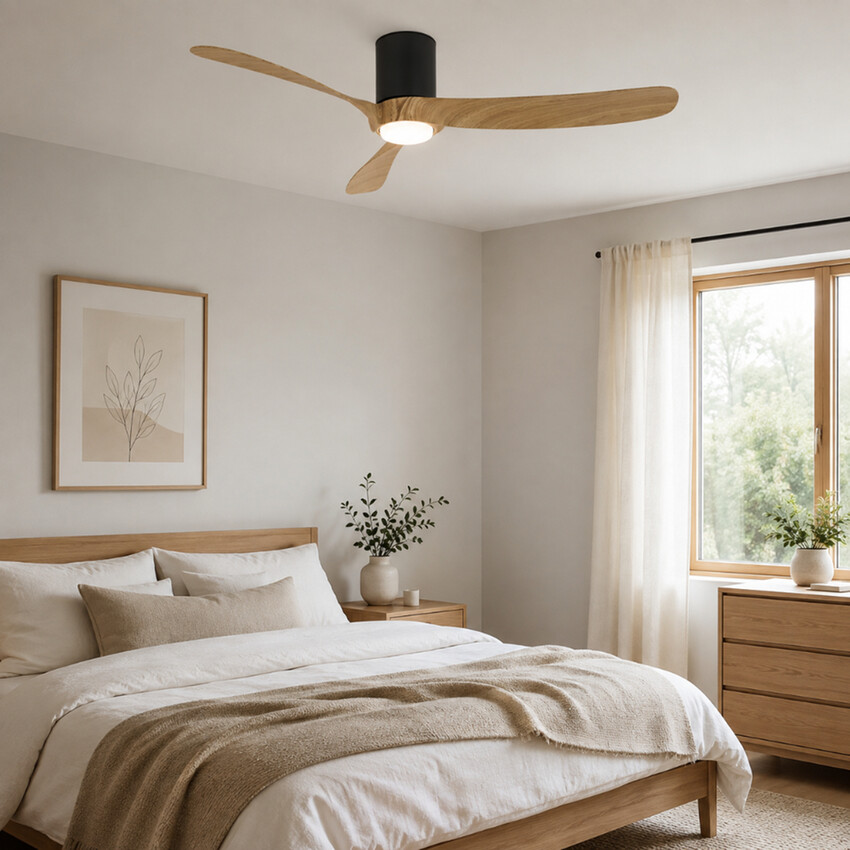 Photograph: Mantra Nemo II L Large Wood And Black Led Ceiling Fan Light C/W Remote Control - 3000K - 5000K