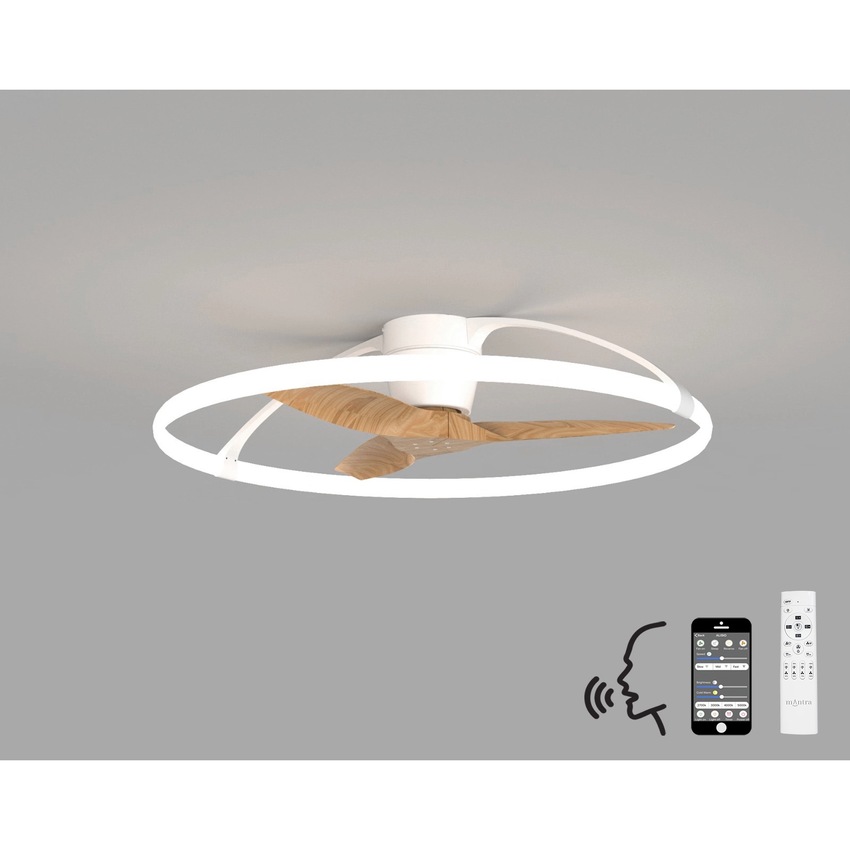 Photograph: Mantra Nepal White/Wood Finish LED Ceiling Light With Built-In Reversible Fan C/W Remote Control