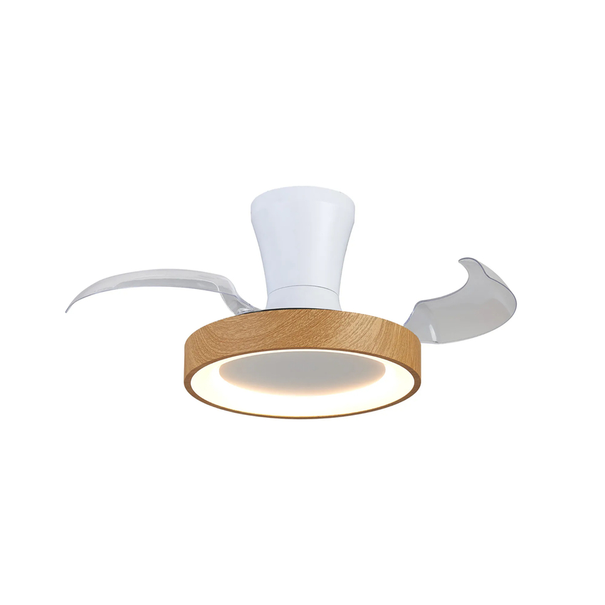Photograph: Mantra Niseko Fan XS 33cm 25W LED Dimmable Ceiling Light With Built-In 25W DC Fan: 2700-5000K Remote Control: 2500lm: Wood/White