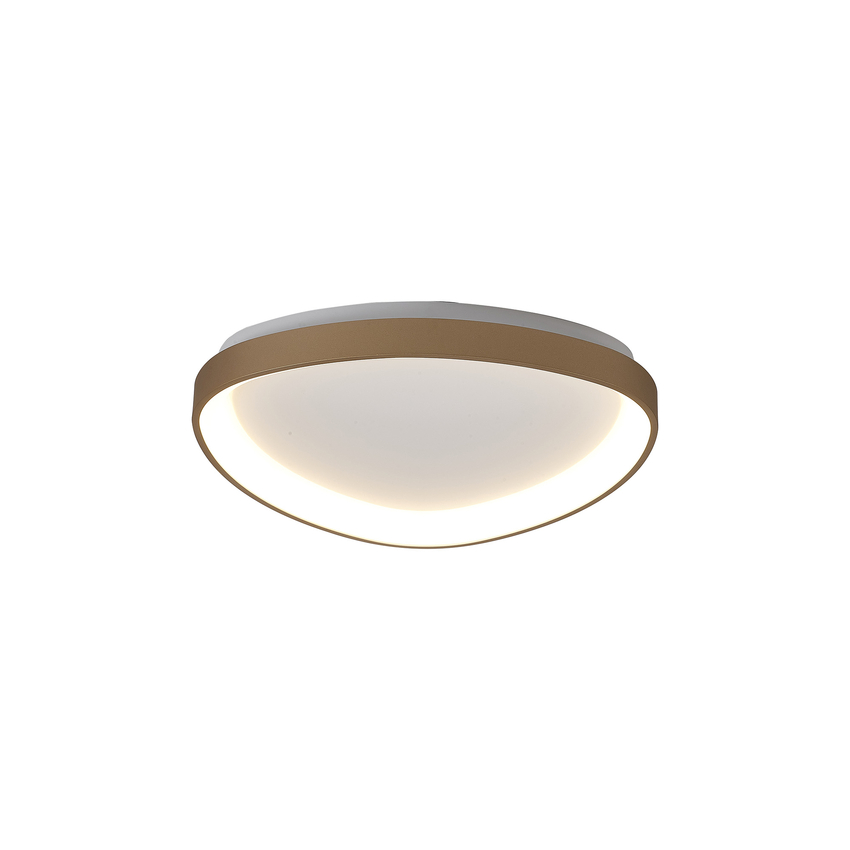 Photograph: Mantra Niseko II Small 42cm Led Gold Triangular Flush Led Ceiling Light In White Complete With Remote Control & App - 2700K-6000K