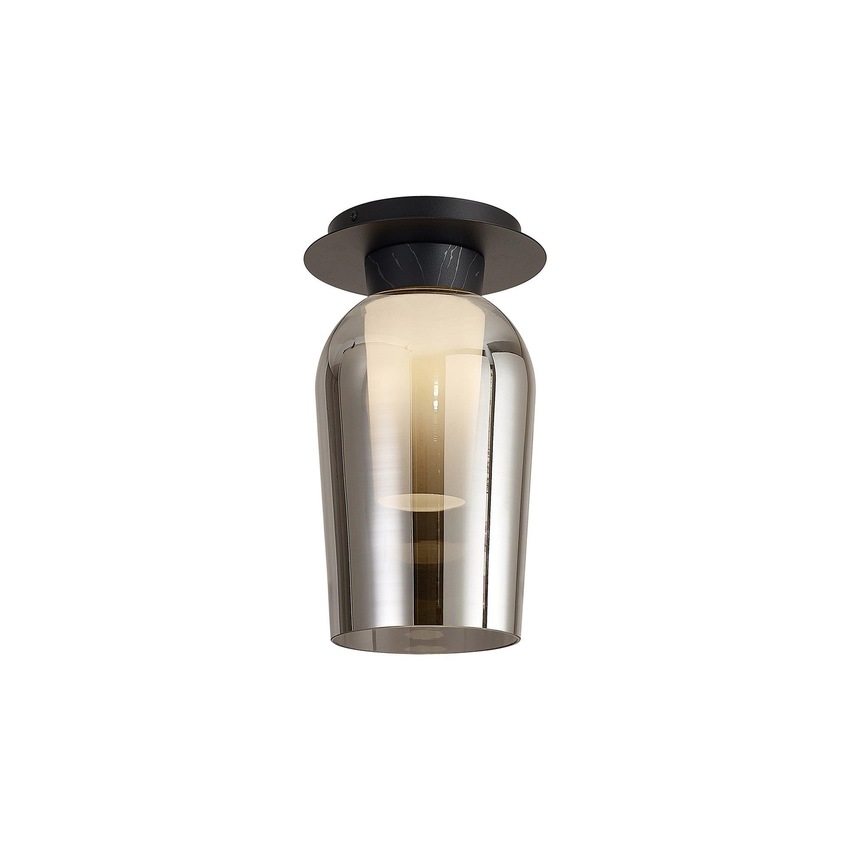 Photograph: Mantra Nora Black Flush Ceiling Light With Smoked Glass, Frosted Inner And Marble Detailing