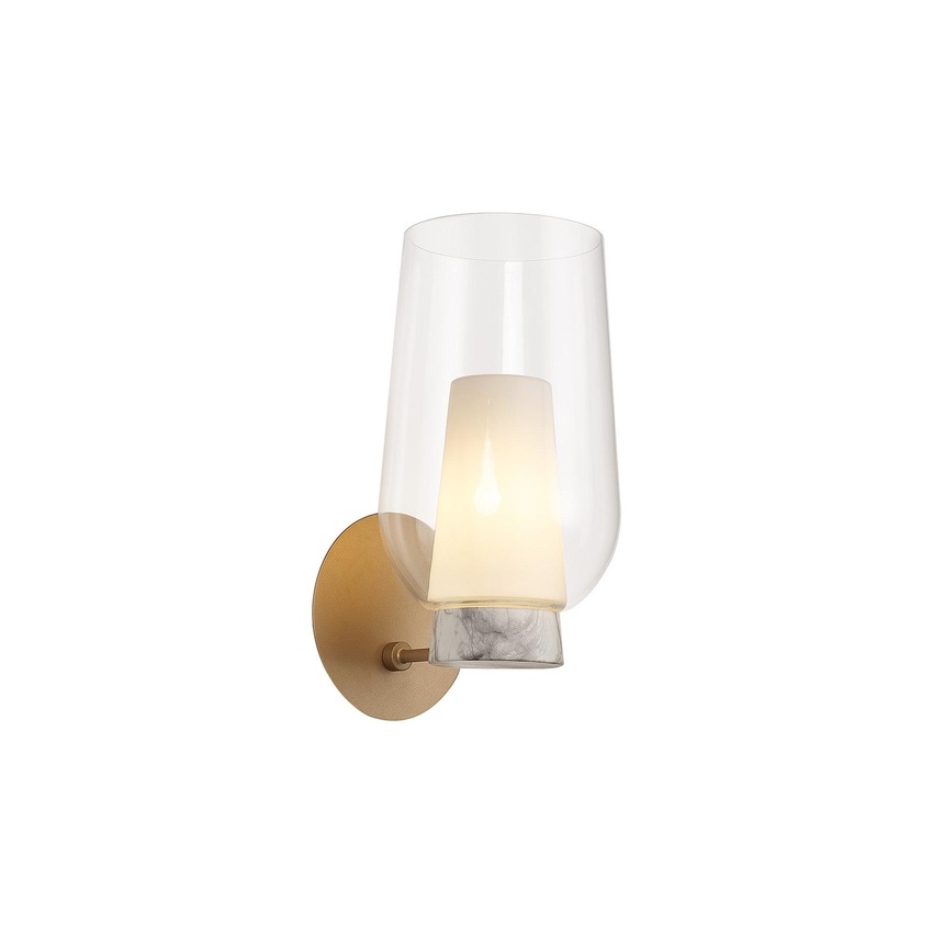 Photograph: Mantra Nora Gold Single Wall Light With Clear Glass, Frosted Inner And Marble Detailing