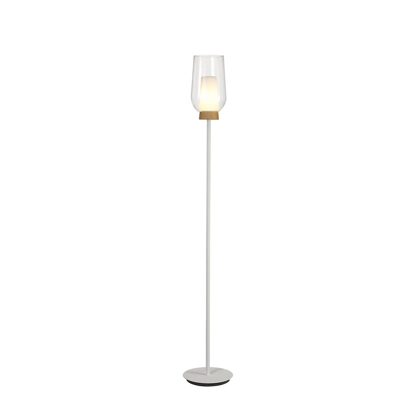 Photograph: Mantra Nora White Floor Lamp With Clear Glass, Frosted Inner And Wood Detailing