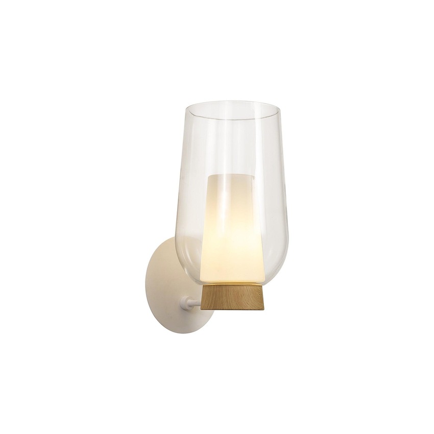 Photograph: Mantra Nora White Single Wall Light With Clear Glass, Frosted Inner And Wood Detailing