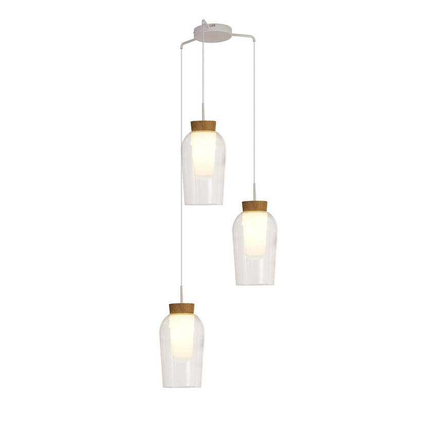 Photograph: Mantra Nora White/Wood 3 Light Adjustable Pendant Light Complete With Clear Glasses And Frosted Inners