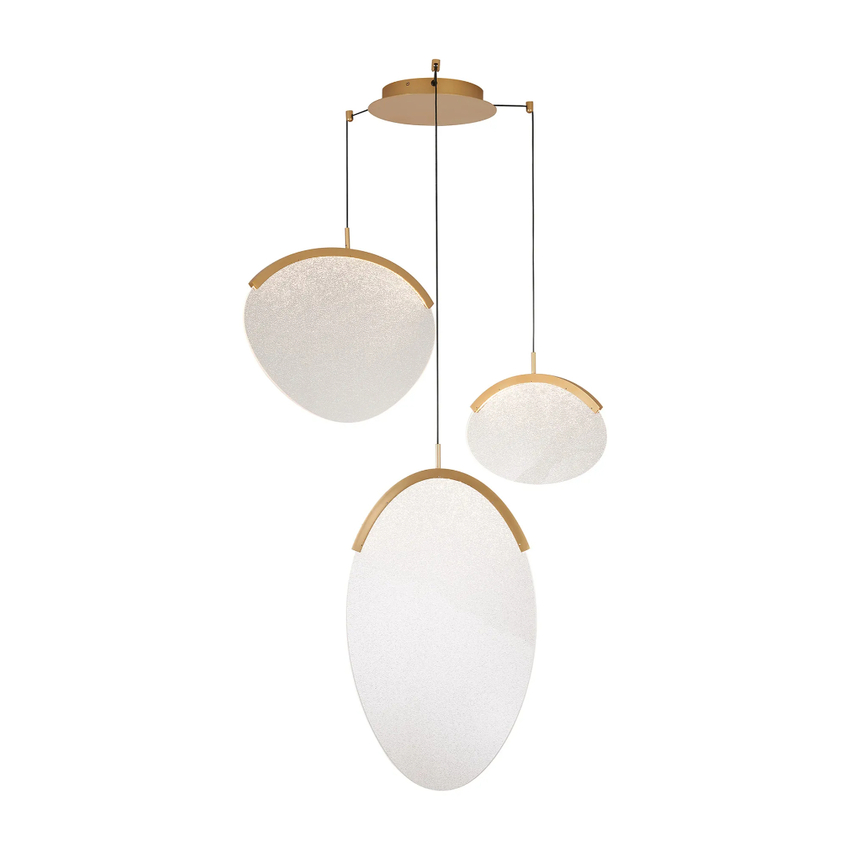 Photograph: Mantra Oasis 70cm 3 Light Cluster Pendant Gold With Unique Acrylic Lens: 40W LED: 3000K: Triac Dimmable