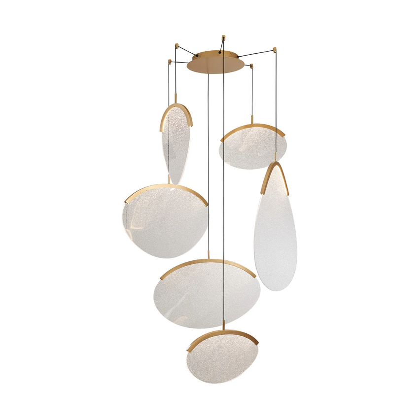 Photograph: Mantra Oasis 70cm 6 Light Cluster Pendant Gold With Unique Acrylic Lens: 80W LED: 3000K: Triac Dimmable