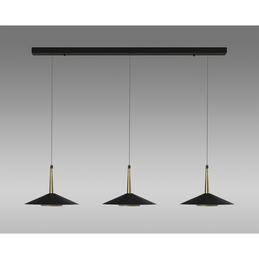 Photograph: Mantra Orion 3 Light LED Linear Bar Pendant Black & Antique Brass - 3000K