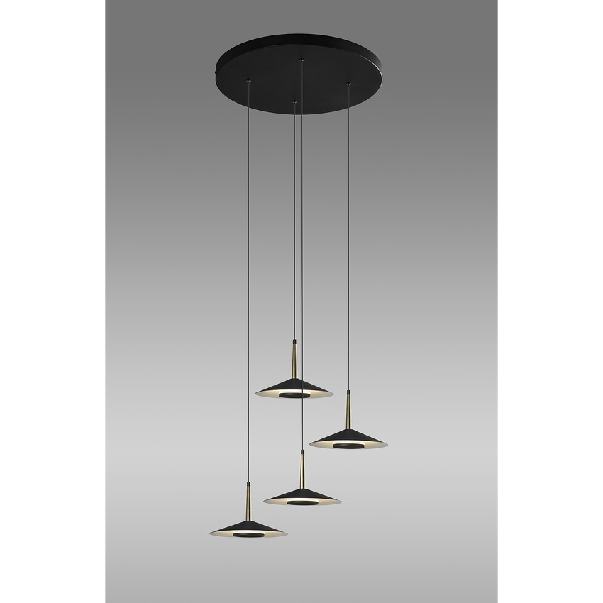 Photograph: Mantra Orion 4 Light LED Round Pendant Black & Antique Brass - 3000K