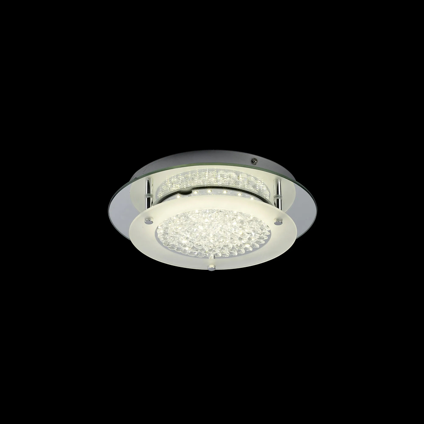 Photograph: Mantra Small Gino Round Led Flush Chrome Ceiling Light With Crystal Decoration - 4000K