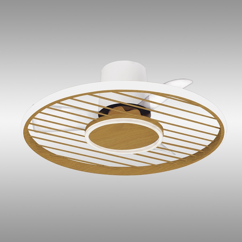 Photograph: Mantra Soho Fush White And Wood Led Ring Ceiling Fan Light Controllable Via Remote Or App - 2700K - 5000K