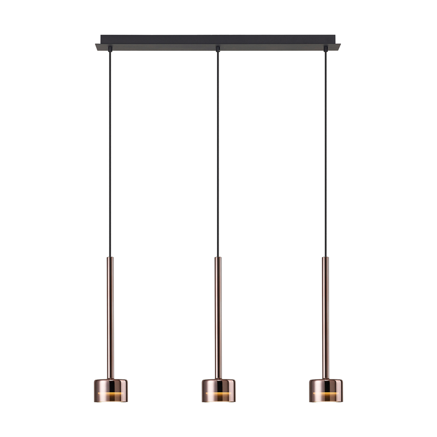 Photograph: Mantra Tonic Copper/Black 3 Light Island Pendant Light With Copper Glasses Complete With 3000K GX53 Led Lamps