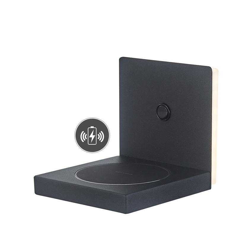 Photograph: Mantra Zanzibar Black Backlight Led Wall Light Complete With Induction Charger - 3000K