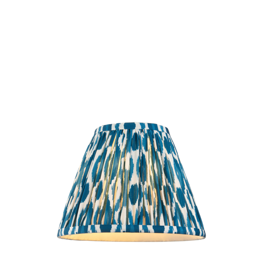 Photograph: Marlin Blue Ikat Patterned Fabric 25cm Shade - E14/E27/B22 With Fixed Metal Gimbal