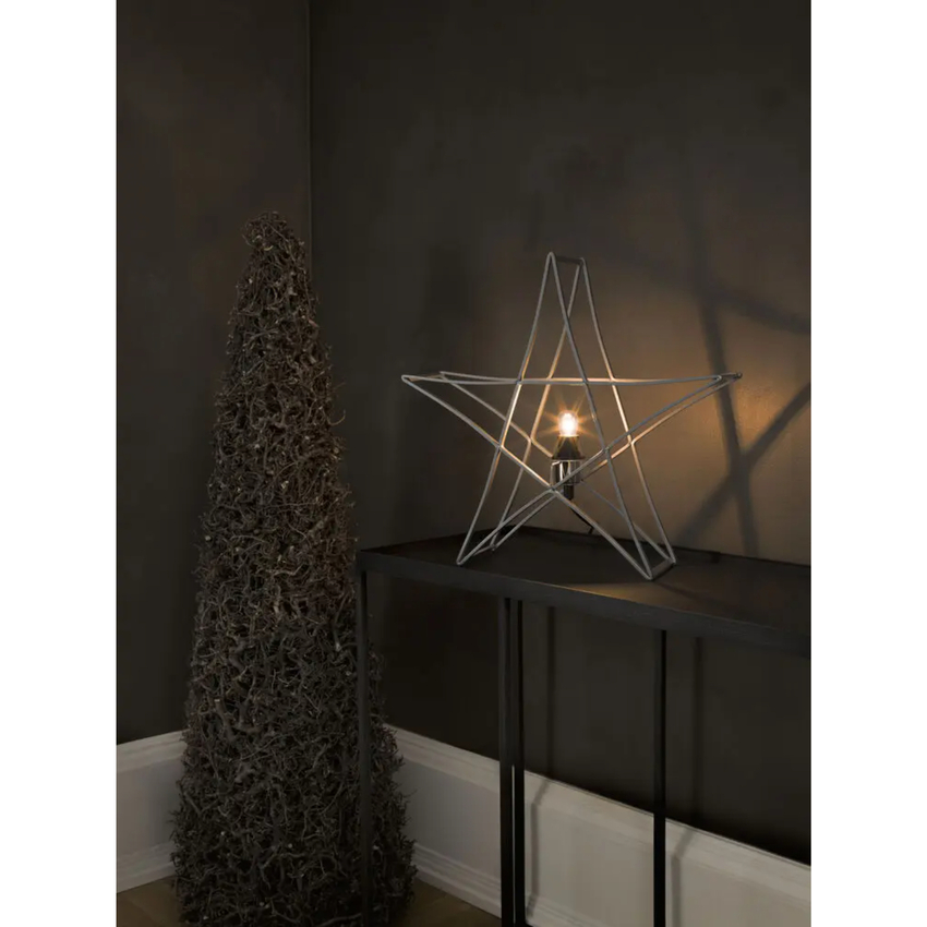 Photograph: Metal Table Star, Silver, E14, Black Cable, 40x40cm, 230V