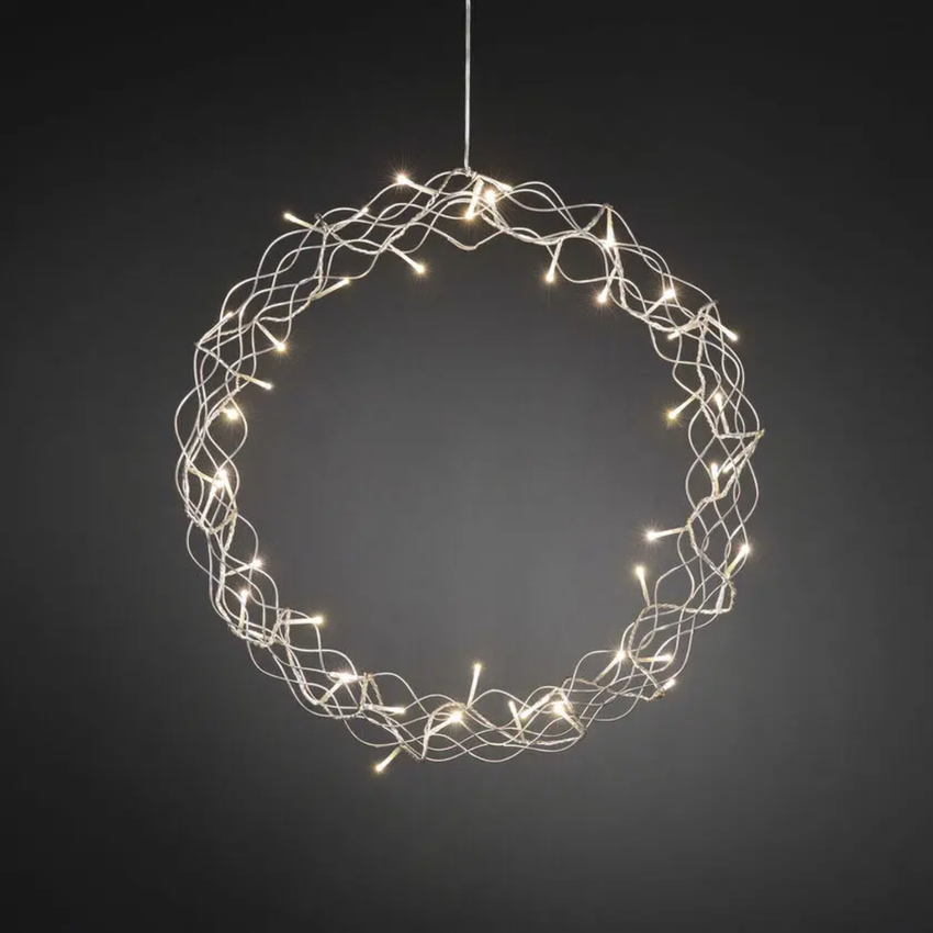 Photograph: Metal Wreath Silver Colour 45cm 48 Warm White Led IP20