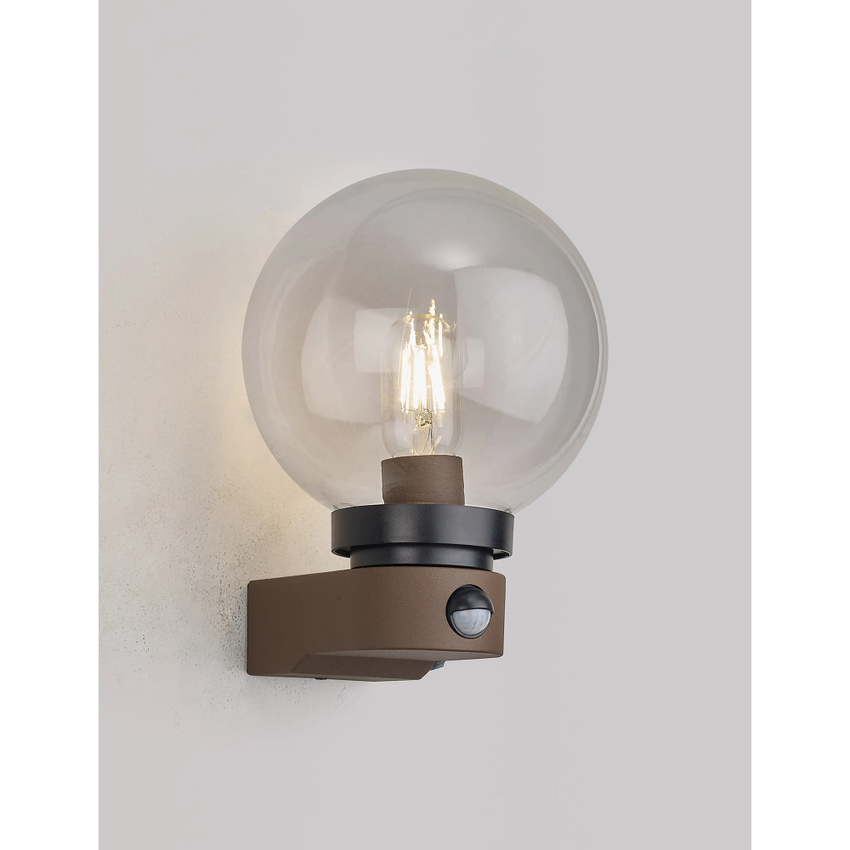 Photograph: Milo Globe Wall Lamp PIR IP54 Dark Brown