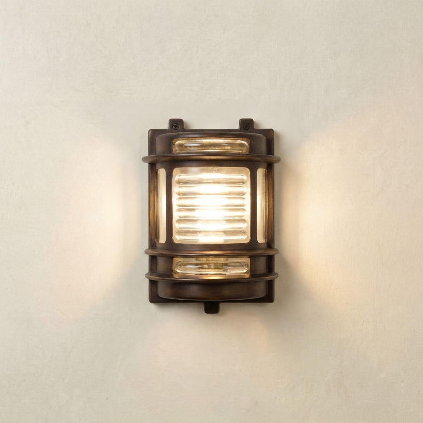 Photograph: Navigator Cargo Antique Brass Wall Light With Clear Glass - IP64, Solid Brass, Coastal