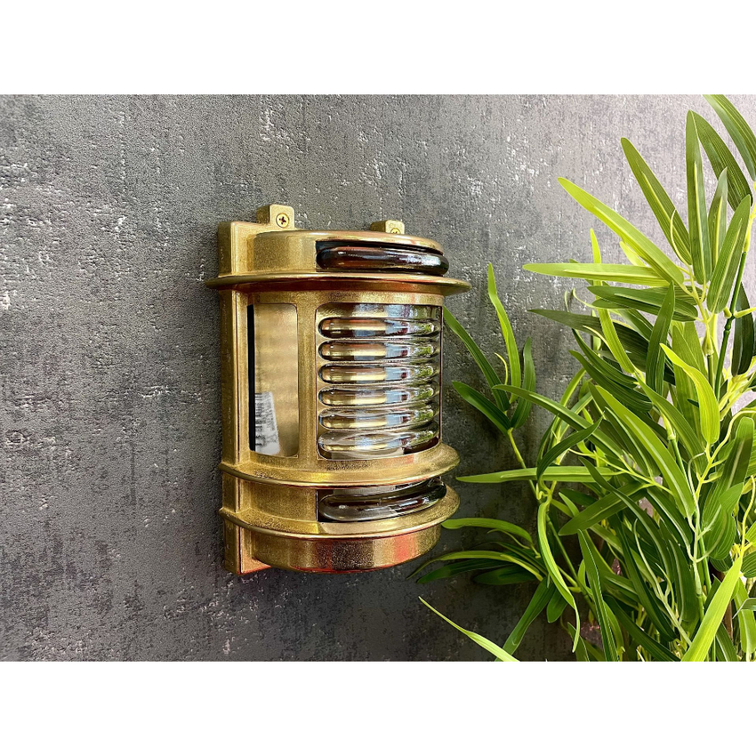 Photograph: Navigator Cargo Raw Brass Wall Light With Clear Glass - IP64, Solid Brass, Coastal