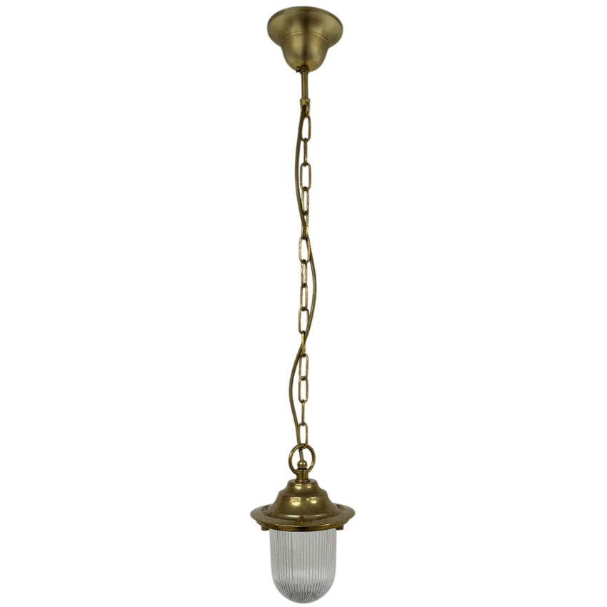 Photograph: Navigator Hull Raw Brass Chain Lantern Complete With Clear Ribbed Glass - IP54, Solid Brass, Coastal