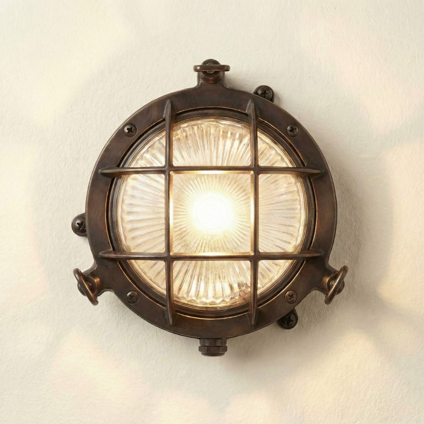 Photograph: Navigator Mini Compass Guard Antique Brass Circular Bulkhead - IP44, Solid Brass, Coastal