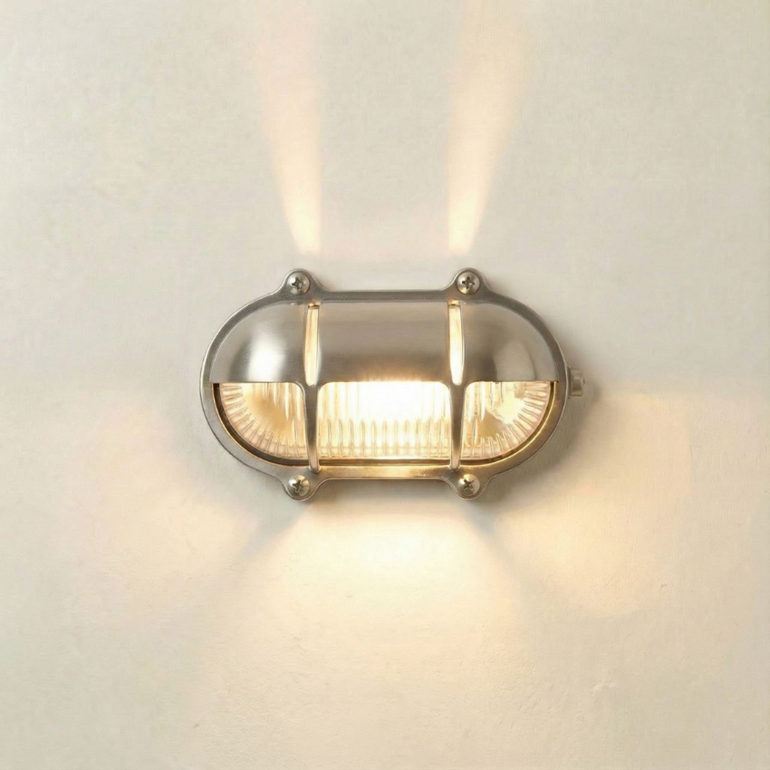 Photograph: Navigator Palaemon North Satin Nickel Eyelid Oval Bulkhead - IP64, Solid Brass, Coastal