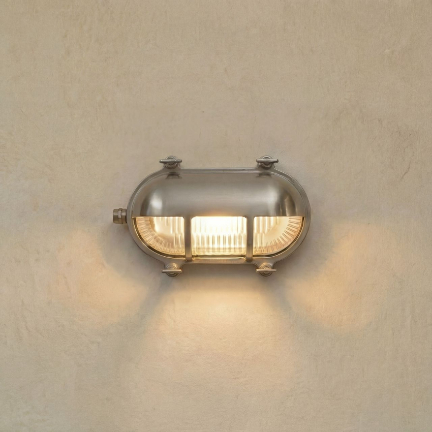 Photograph: Navigator Palaemon Satin Nickel Eyelid Oval Bulkhead - IP64, Solid Brass, Coastal