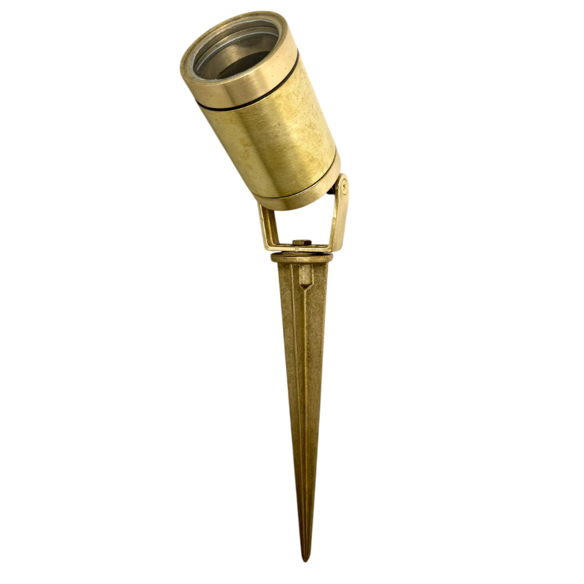 Photograph: Navigator Raw Brass Marlinspike Solid Brass Adjustable Spike Spot Light - IP64, Solid Brass, Coastal
