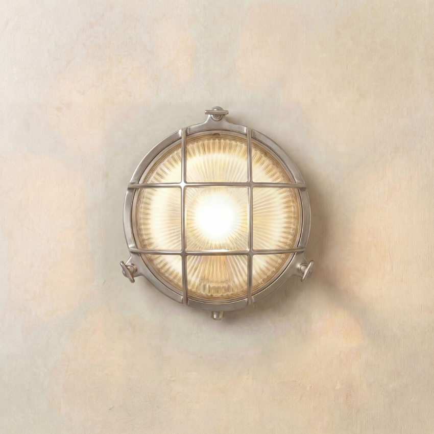Photograph: Navigator Small Cabin Satin Nickel Circular Bulkhead - IP64, Solid Brass, Coastal