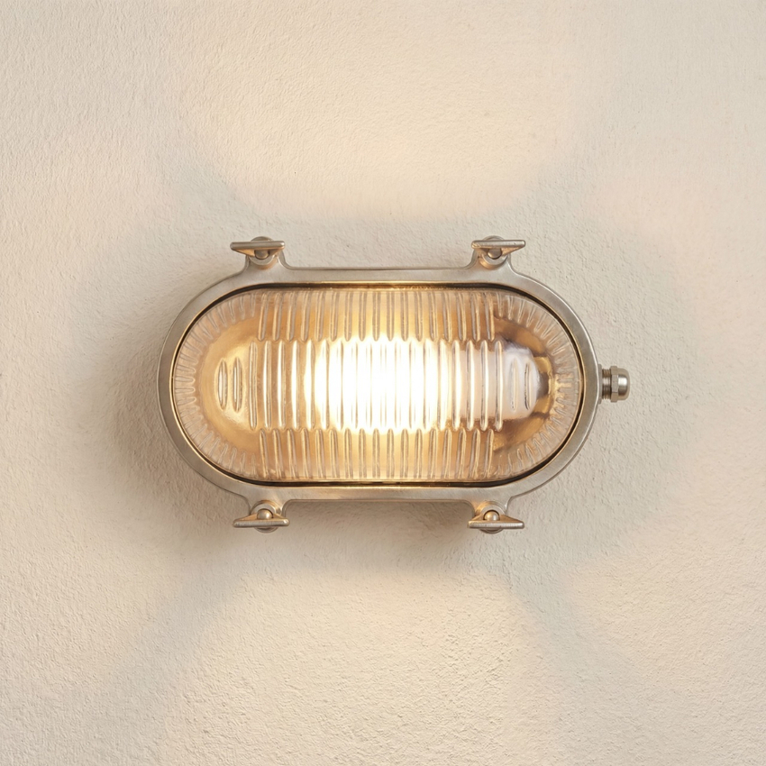 Photograph: Navigator Small Siren Satin Nickel Oval Bulkhead - IP64, Solid Brass, Coastal
