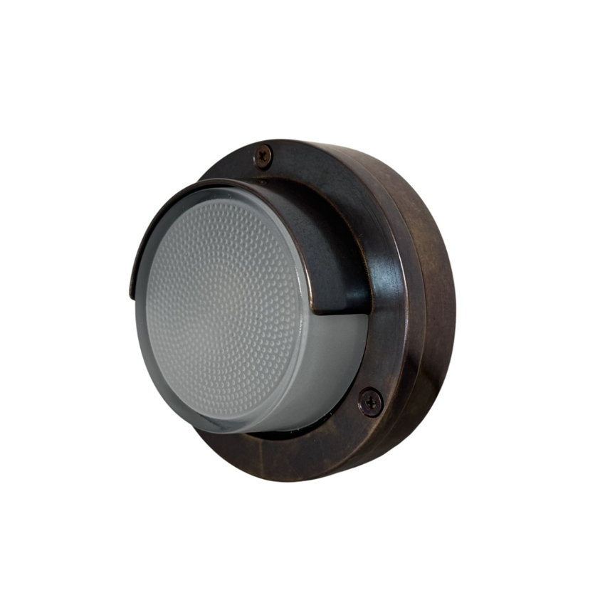 Photograph: Navigator Walkway Antique Brass Circular Eyelid Light - IP65, Solid Brass, Coastal