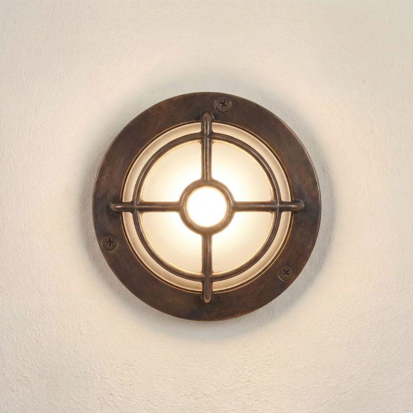 Photograph: Navigator Walkway Antique Brass Circular Guard Light - IP65, Solid Brass, Coastal