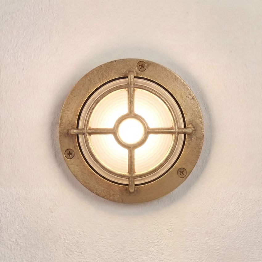 Photograph: Navigator Walkway Raw Brass Circular Guard Light - IP65, Solid Brass, Coastal