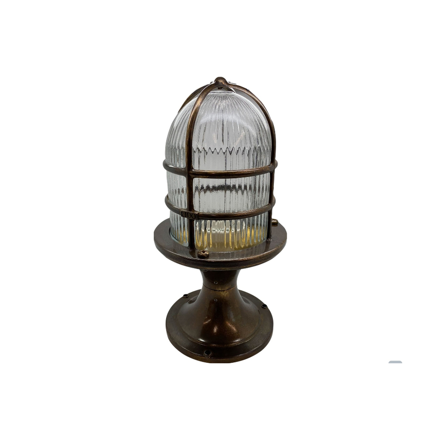 Photograph: Navigator Wellington Antique Brass Grand Post Lantern Complete With Clear Ribbed Glass - IP54, Solid Brass, Coastal