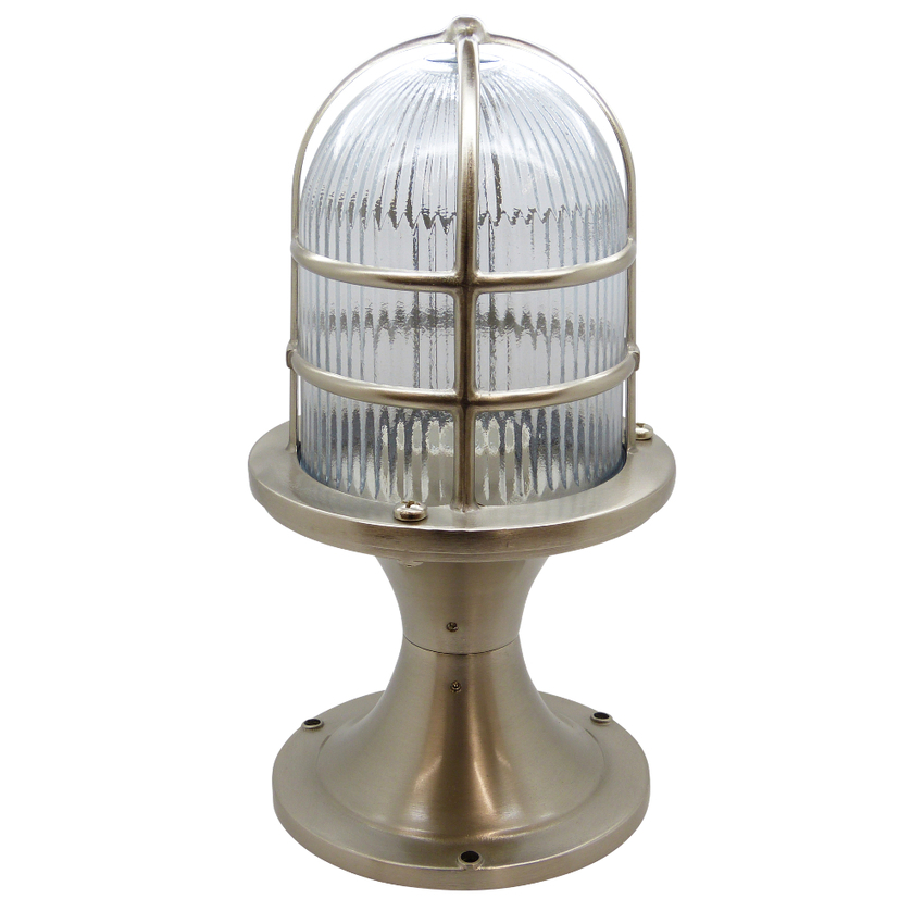 Photograph: Navigator Wellington Satin Nickel Grand Post Lantern Complete With Clear Ribbed Glass - IP54, Solid Brass, Coastal