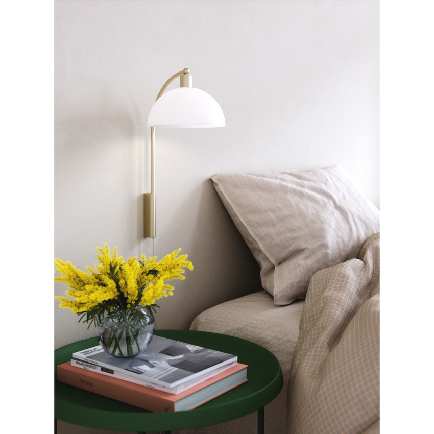 Photograph: Nordlux Ellen 20 Large Brass Plug In Wall Light Complete With Opal Shade