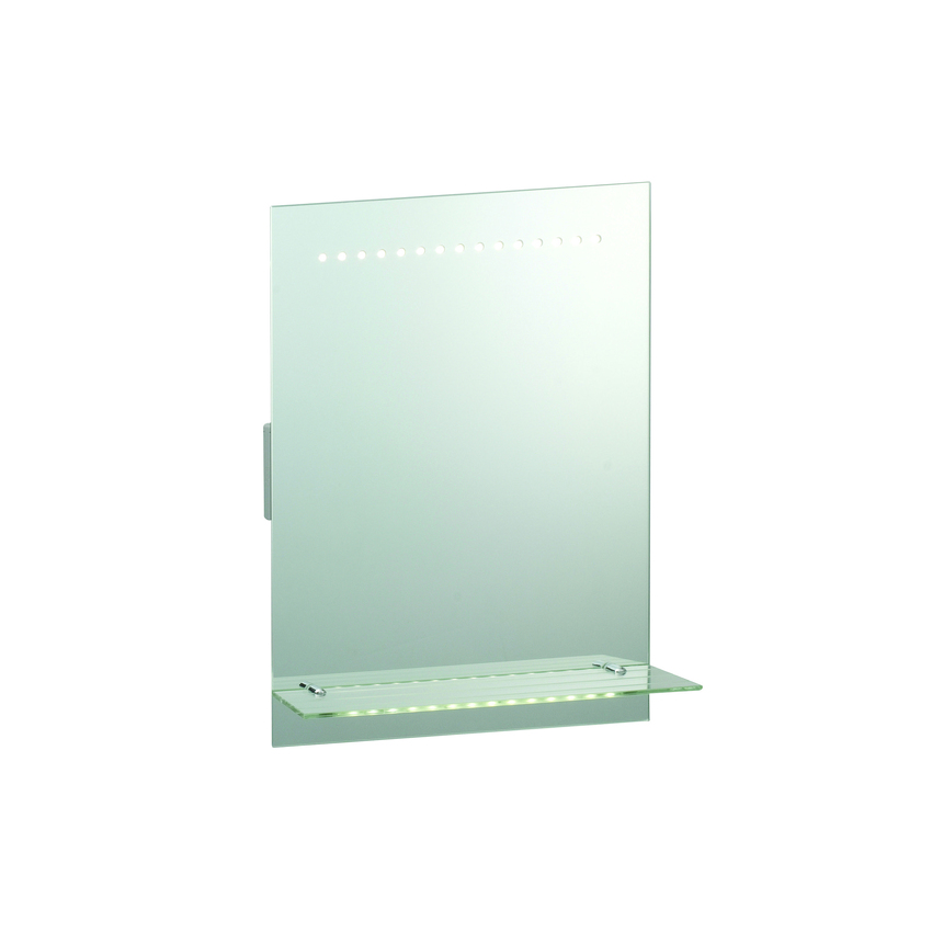 Photograph: Omega Rectangular Bathroom Mirror With 6500K LED Lights, Motion Sensor, Shaver Socket & Lit Glass Shelf