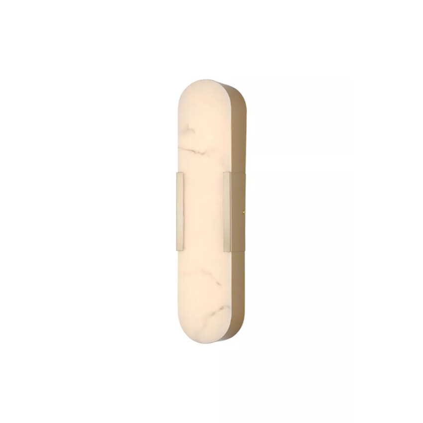 Photograph: Opaline Large Matt Gold Bathroom Led Wall Light Complete With Marble Resin Shade - IP44 - 3000K