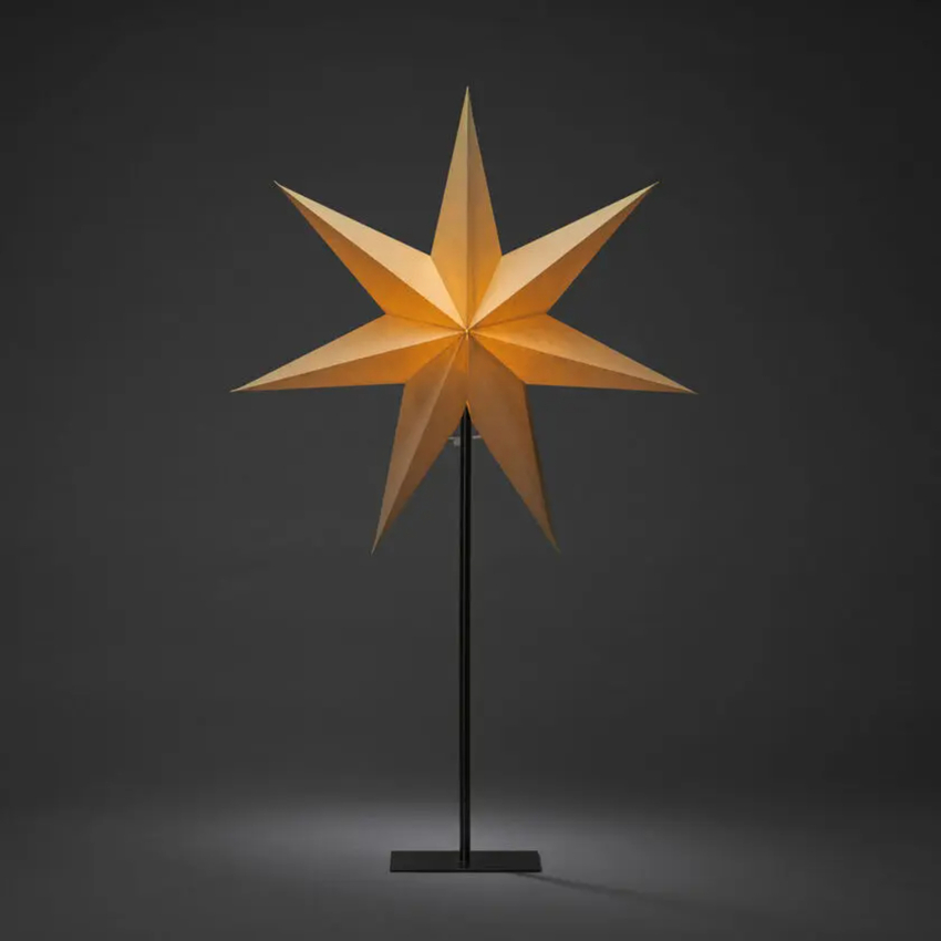 Photograph: Paper star, standing, beige 50x80cm, black cable E14 230V
