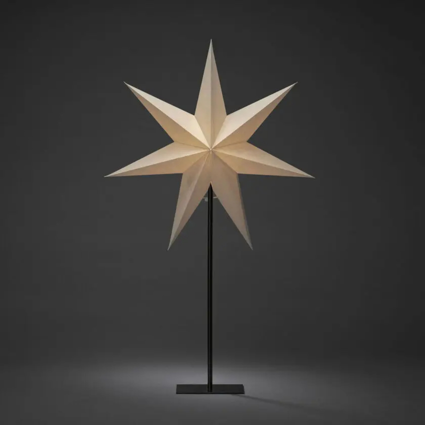 Photograph: Paper star, standing, greige 50x80cm, black cable E14 230V